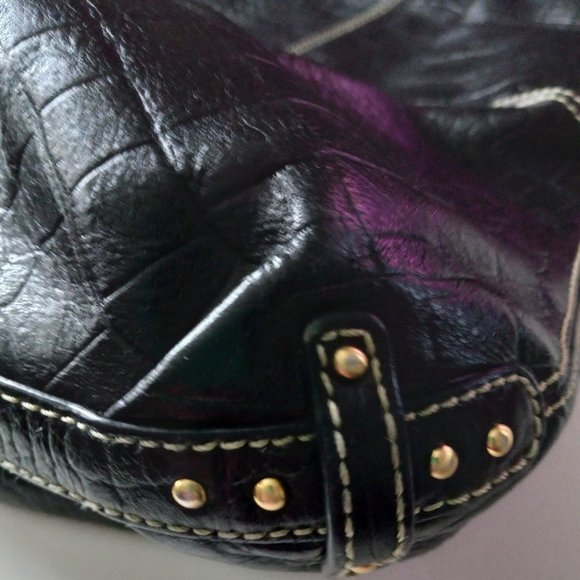 SOLD.  MAXX NEW YORK Black Faux Leather Croc Studded Shoulder Bag GUC - Picture 7 of 8